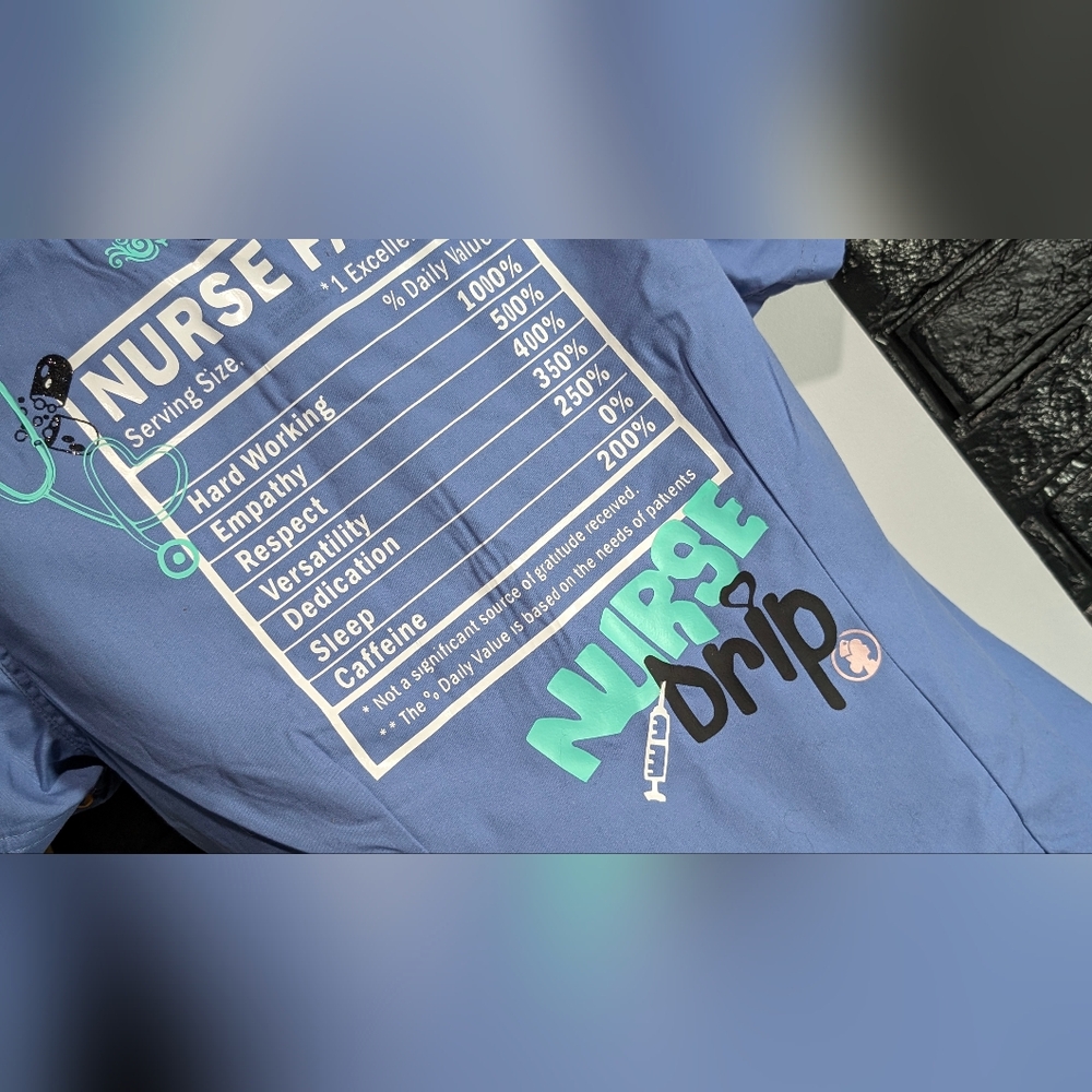 Nurse Drip Glitter Design Scrub Top XS NWT